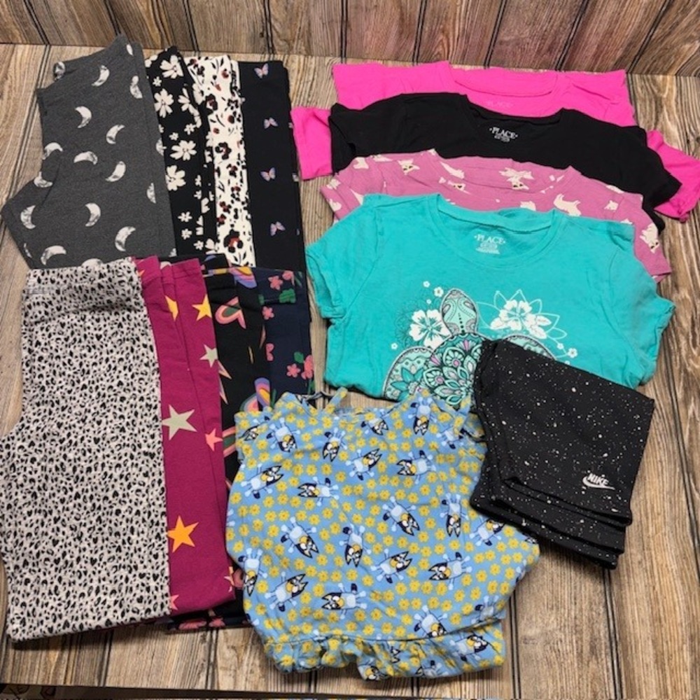 Girls Clothing Lot Size L 10-12 Bluey, Nike, Old Navy, Place - Leggings, Tees